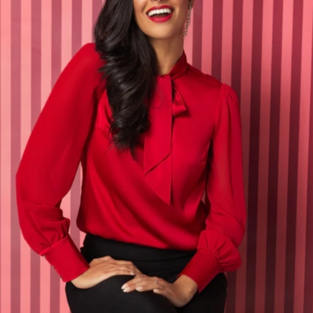 New Suzy Shier Long Sleeve Red Blouse